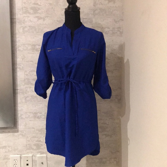 Blue shift dress with waist tie - Picture 1 of 2